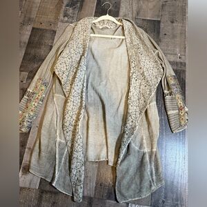 Soft Surroundings Petite Medium Open‎ Front Knit Cardigan Lace Trim